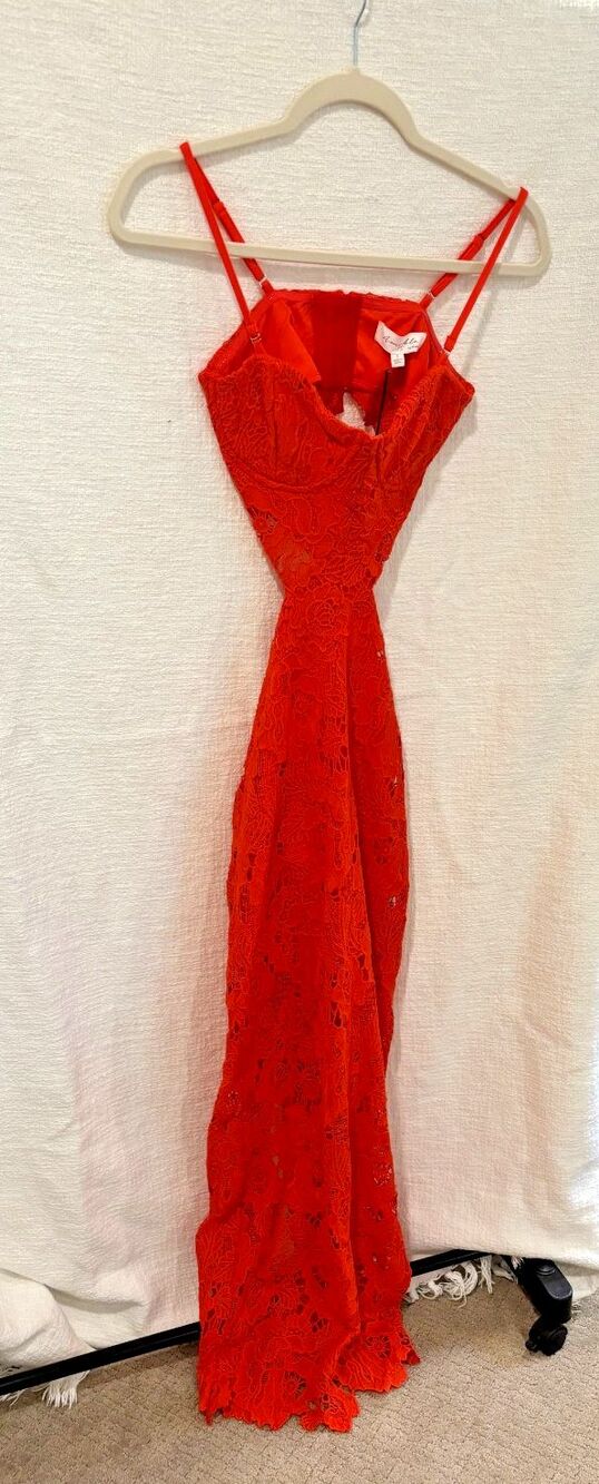 Amable by Mable Red Lace Cutout Dress Wedding Summer Cocktail Party Elegant - Picture 2 of 6
